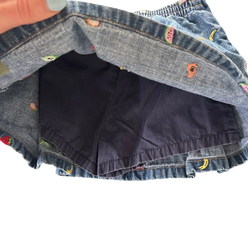 Gymboree Kids Denim Fruit Embroidered Skirt Size 4 Pleated Shorts